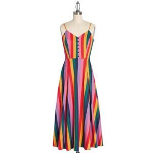 MODCLOTH NWT Candy Coated Rainbow Striped Midi Dress Size 2